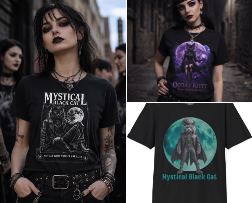 🌙😼 Step Into the Shadows of the Black Cat-Tastic Collection 😼🌙
Where the moon is high, the vibes are spooky-cute, and the cats have definitely cast a spell on your wardrobe.

This is the realm of the mysterious, the magical, and the fabulously feline — home to black cats with attitude, celestial sparkles, witchy charm, and just the right amount of goth drama. Our tees, hoodies, sweatshirts, totes, mugs, tumblers and more are infused with moonlight, mischief, and a healthy dose of “I run this realm, hooman.”🐈‍⬛ cover photo collage