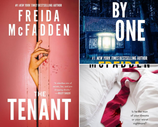 Thrills, chills, and twists....oh no...Frieda  Mcfadden fun! cover photo collage