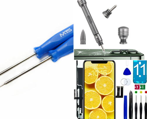 iPhone screen replacement, replacement tools and case. cover photo collage