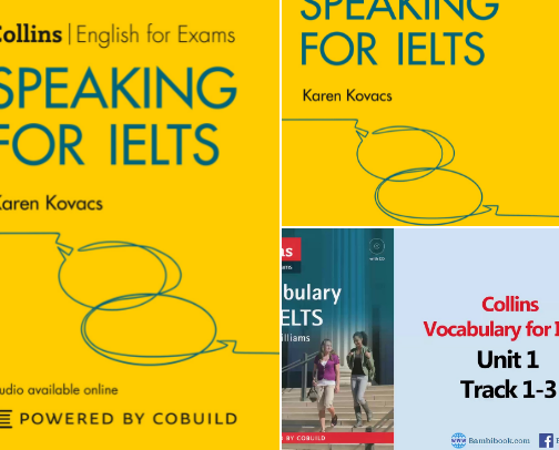 PDF Free - Speaking for IELTS 5-6+ (B1+) (Collins English for Exams) companion study guides cover photo collage