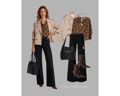 OOTD #958 WOMEN'S FASHION BROWN PLAID LONG SLEEVE BLOUSE BY CO cover photo collage