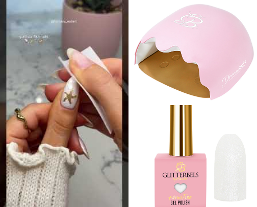 🐚✨ pearly gold starfish nails cover photo collage