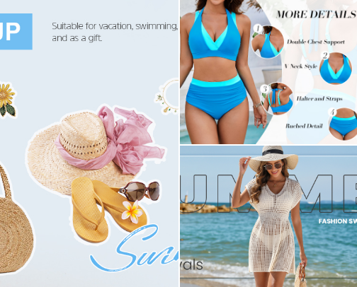 Summer swimsuit collection cover photo collage