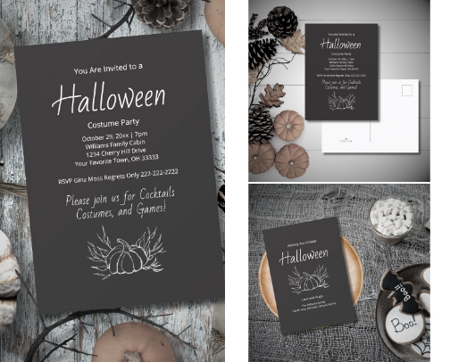 Rustic Chalkboard Fall Halloween Costume Party cover photo collage