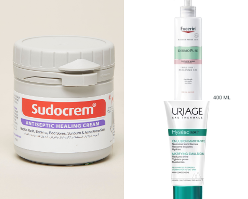 Products for facial care with acne-the biggest problem of all girls cover photo collage