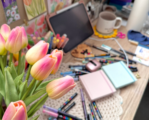 Desk of an artist cover photo collage
