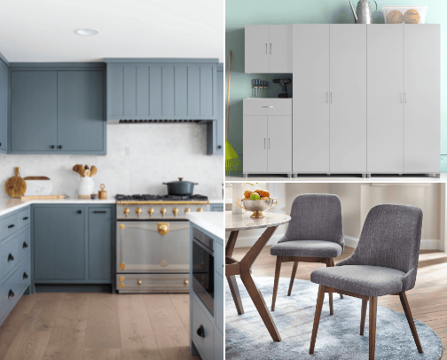 Kitchen, tables and chairs furnitures cover photo collage