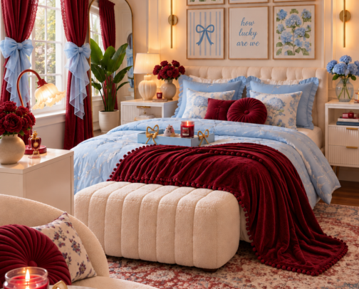 Baby Blue & Cherry Red Bedroom Makeover cover photo collage