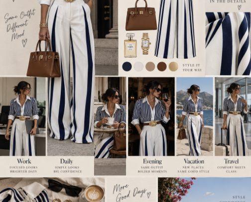 Classic Stripes & Wide-Leg Pants | Chic Outfit Inspiration cover photo collage