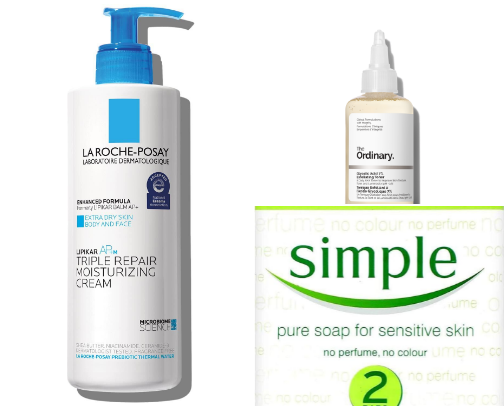 Dry and sensitive skin care products cover photo collage