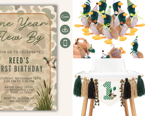 🦆 One Year Flew By First Birthday Party Must-Haves cover photo collage