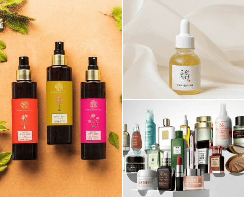 Skincare and bodycare for glowing and bright skin cover photo collage