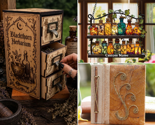 The Witch’s Herbarium: Botany, Healing & the Old Ways cover photo collage