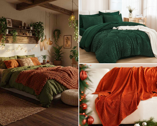 Falling Into Cozy: Burnt Orange & Green Home Accents cover photo collage