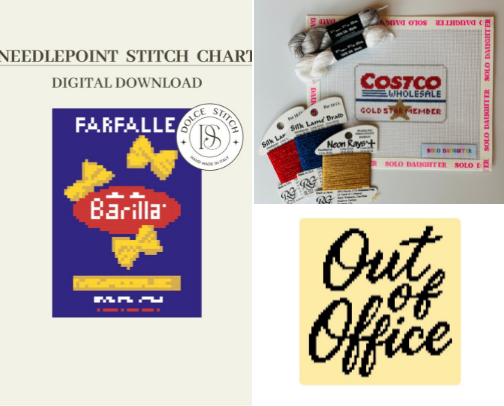 My Favorite Needlepoint Charts and Canvases on Etsy cover photo collage