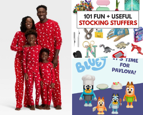 Family Christmas Pajamas + Stocking Stuffers cover photo collage