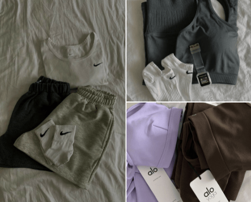 Gym equipment and clothing cover photo collage