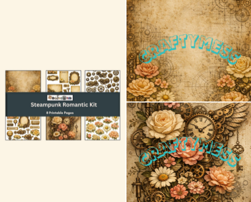 Steampunk Romance Junk Journal Kit cover photo collage