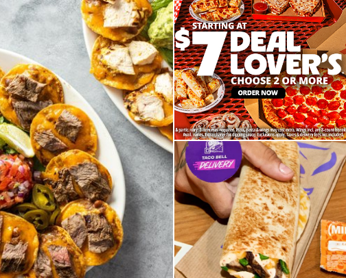 Restaurant recommendations and different foods cover photo collage