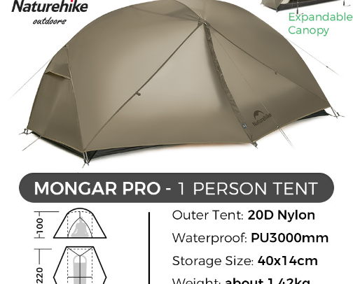 Naturehike Mongar 2 UL/PRO 1-2 Person Backpacking Tent Nylon Waterproof Ultralight Travel Trekking Shelter Tent with Footprint cover photo collage