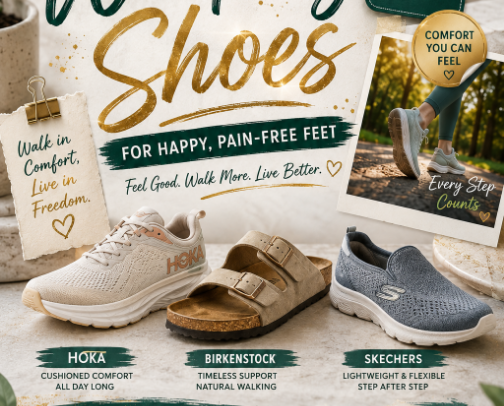 Comfortable Walking Shoes for Happy, Pain-Free Feet cover photo collage