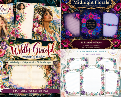 Floral + Botanical Junk Journal Kits cover photo collage