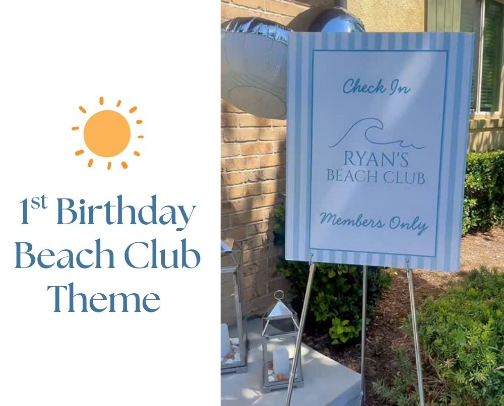 1st Birthday Beach Club Blue Boy Cabana Stripe Birthday cover photo collage