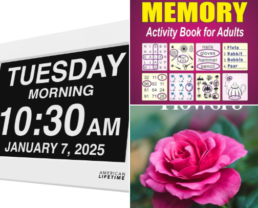 Gifts and more for people with Dementia. I find these most helpful and I highly recommend each one of them on this list. Care Giver (ME) approved! cover photo collage