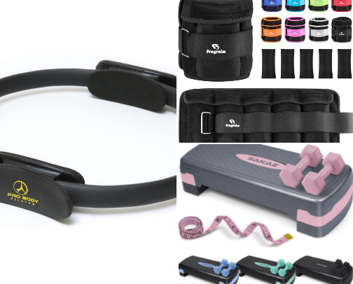 Workout at home supplies cover photo collage