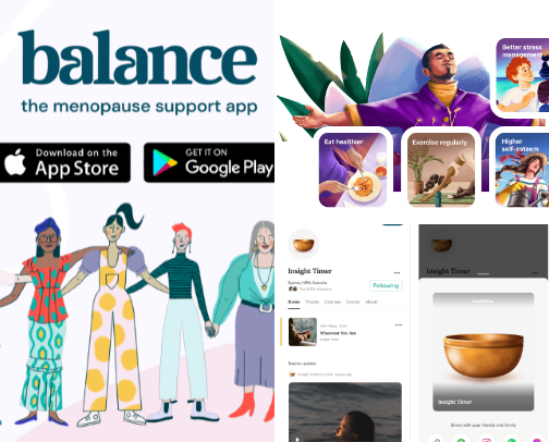 🌸Your Ally Through Menopause – Balance App for Body and Mind Support cover photo collage