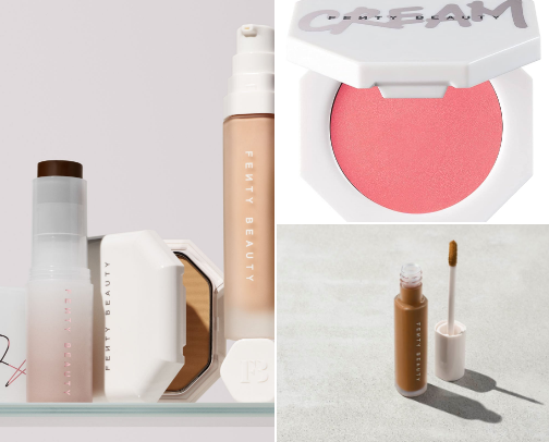 Makeup with Fenty beauty products cover photo collage