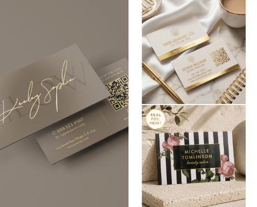 Beautiful Real Foil Business Cards cover photo collage