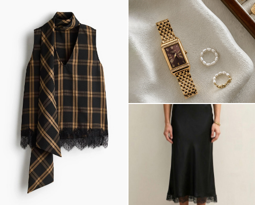 Polished plaid & Lace details cover photo collage