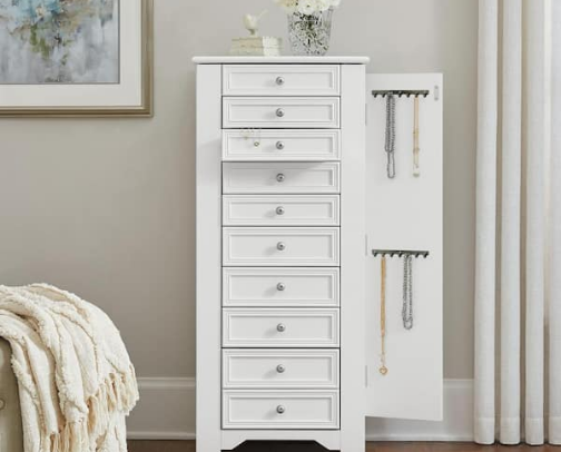 Tall white jewelry box armoire cover photo collage