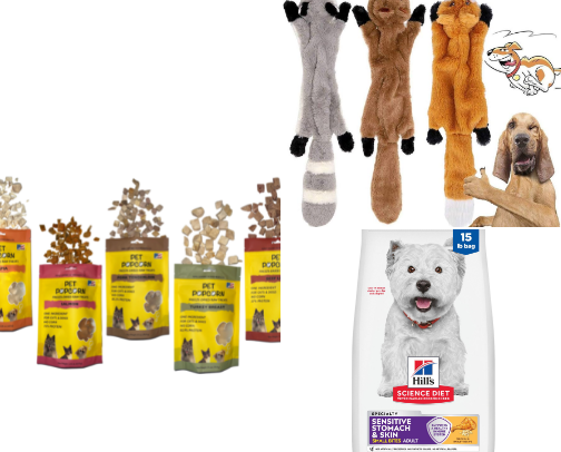 Dog toys, treats and accessories cover photo collage