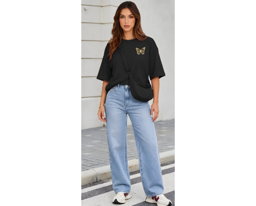 Stacked Denim Outfit | Straight Leg & Technical Sneakers cover photo collage