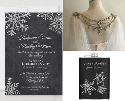 Winter Wedding Inspiration: Diamond Snowflake Theme - Invitations, Accessories & Décor cover photo collage