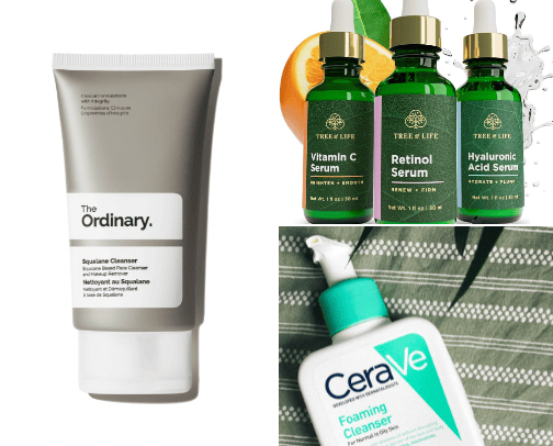 Healthy glowing skincare products cover photo collage