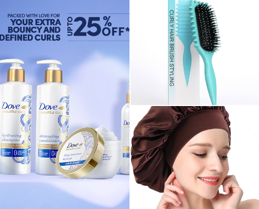 "My real routine for defined, voluminous, and frizz-free curls" cover photo collage