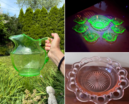 Collectable Depression Glass Pinks and Greens Here cover photo collage
