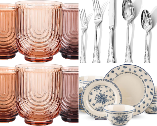 Charming Vintage Tableware: Aesthetic Glassware, Dinnerware & Cutlery cover photo collage