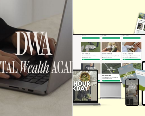 Learn how to start your online biz/side-hustle with Digital products 🫶🏼 cover photo collage