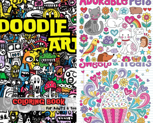 Stress Relief Coloring and Doodle Books cover photo collage