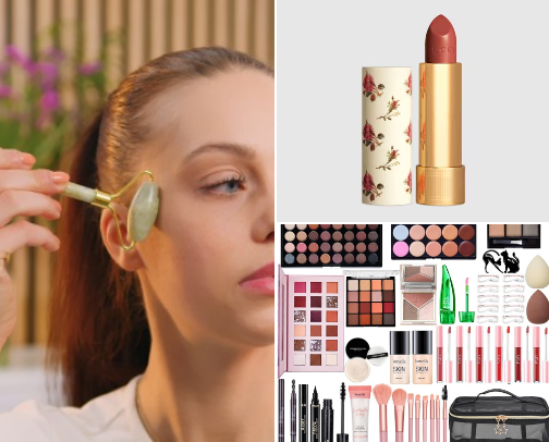 Beauty care and makeup cover photo collage