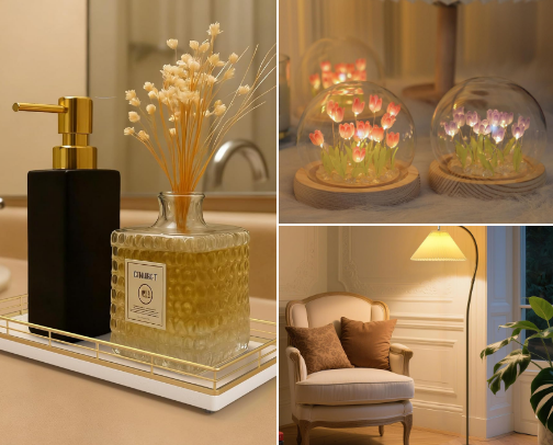 The Aesthetic Sanctuary Finds: Viral Bathroom Decor & Ambient Glow Finds cover photo collage