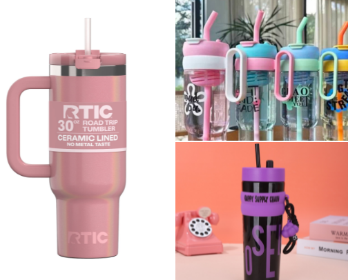 All kinds of drinking bottles cover photo collage