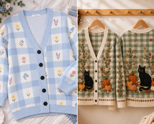 Cute Gingham Cardigans for Cozy Cottagecore Days cover photo collage