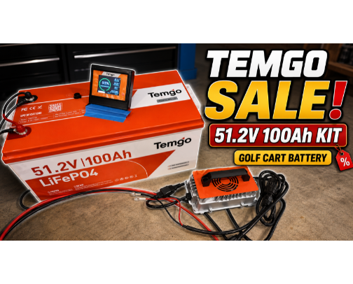 ONLY $809 – Temgo Golf Cart Battery & Charger Kit On SALE! cover photo collage