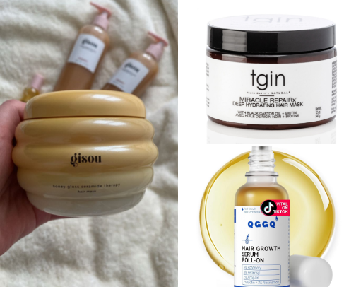 list of skin and hair care essentials designed for hydration, repair, and glow cover photo collage