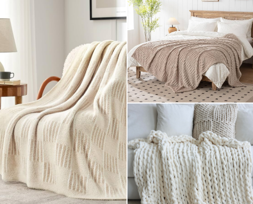 The Cozy Neutral Blankets You Didn't Know You Needed For Fall Nights cover photo collage